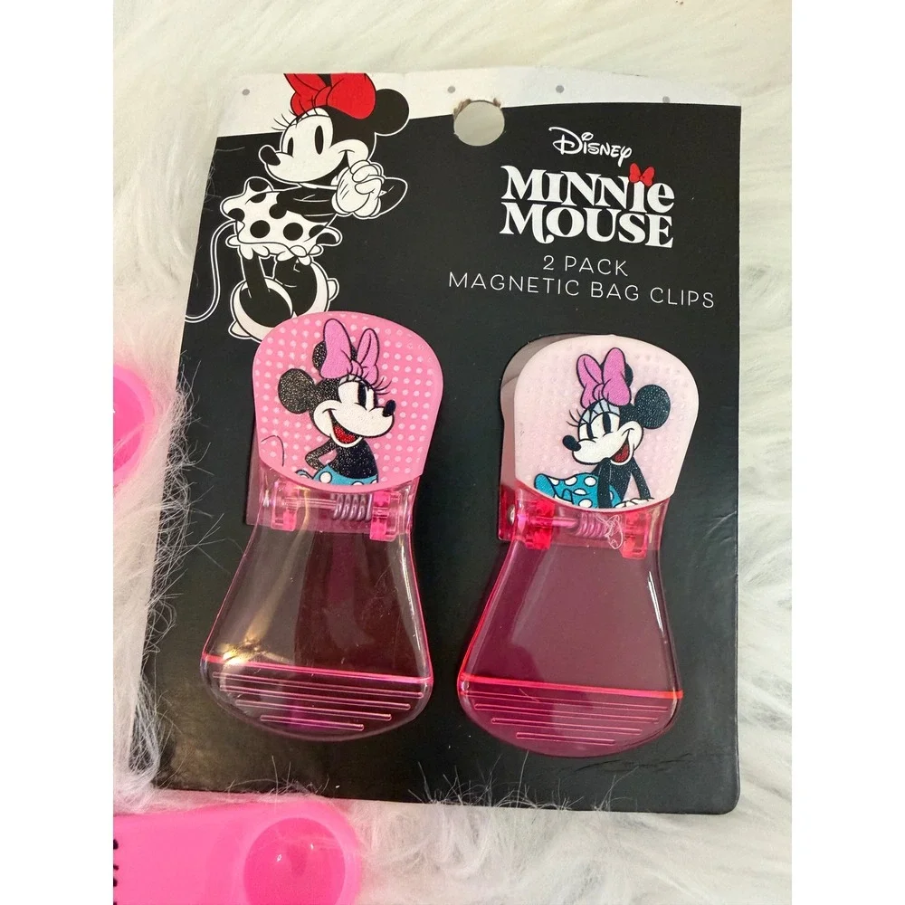 Disney Minnie Mouse Measuring Spoons and Magnetic Bag Clips 2 Pack Pink Set NEW